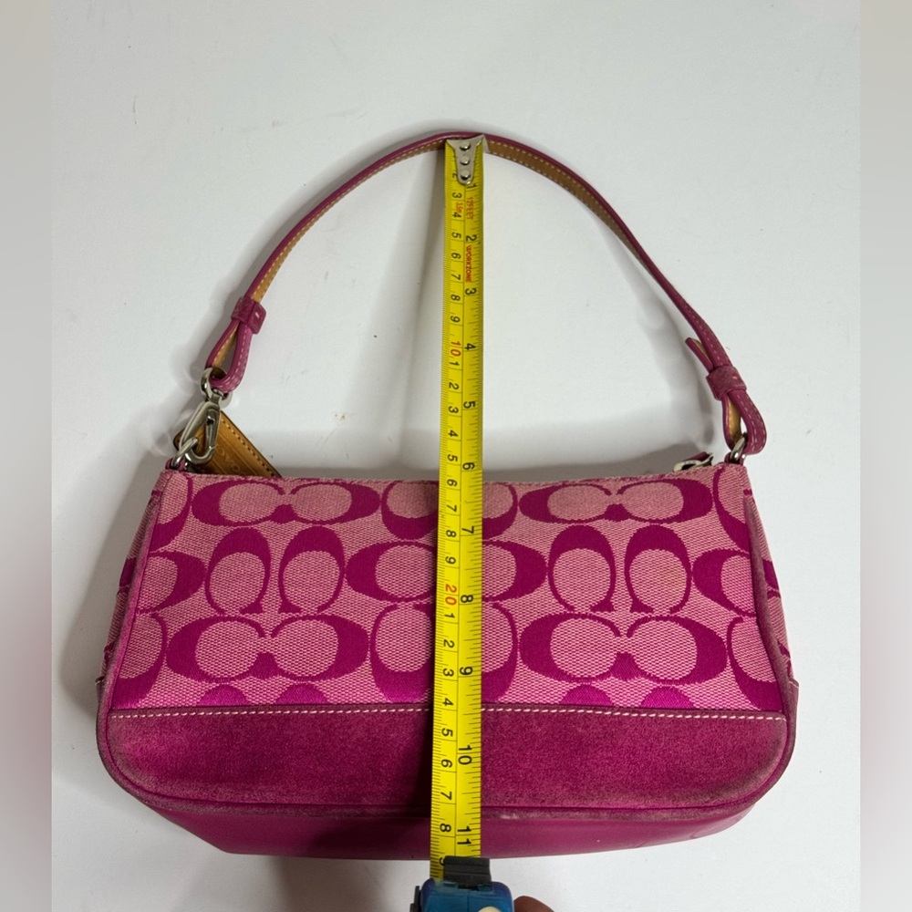 Coach HOT PINK Signature Logo Demi Hamptons Baguette Mini Bag Canvas Leather Y2K - Picture 9 of 12